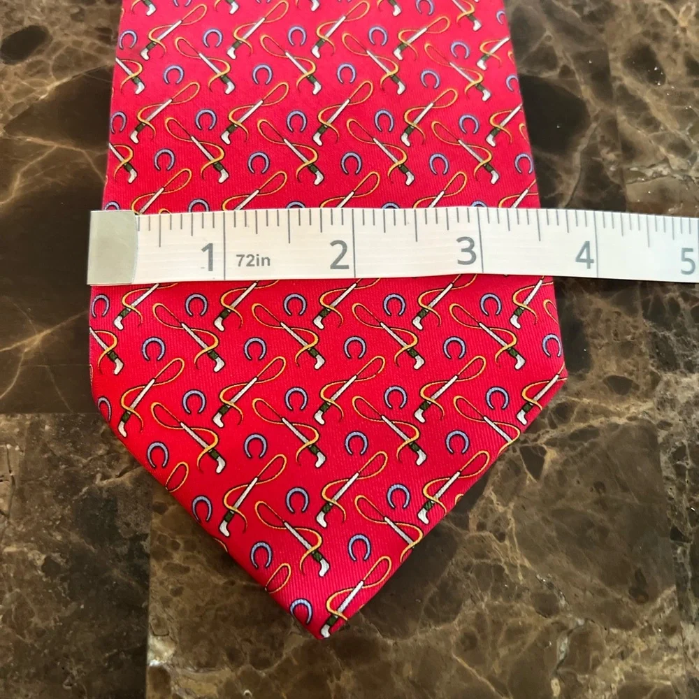 Salvatore Ferragamo Silk Tie Horseshoe Riding Crop Equestrian Novelty Red - Picture 9 of 10